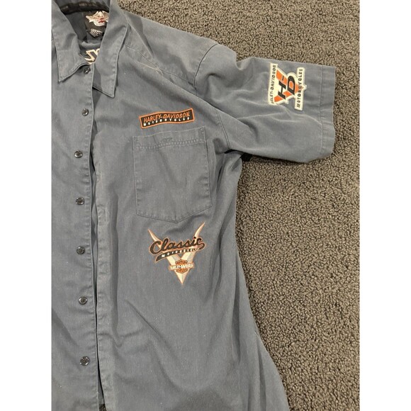 Harley-Davidson Other - Harley-Davidson Shirt Mens XL Blue Gray Button Up Short Sleeve Work Embroidered